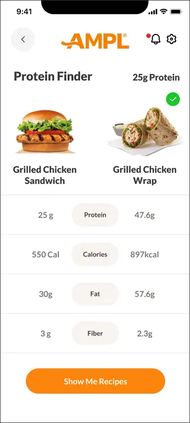 Comparison · grilled chicken sandwich vs wrap