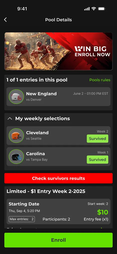 WinItAll pool details screen